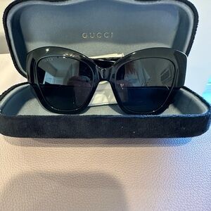 Gucci GG0808S 001 53mm Cat Eye Matelasse Black Women Sunglasses with Grey Lens